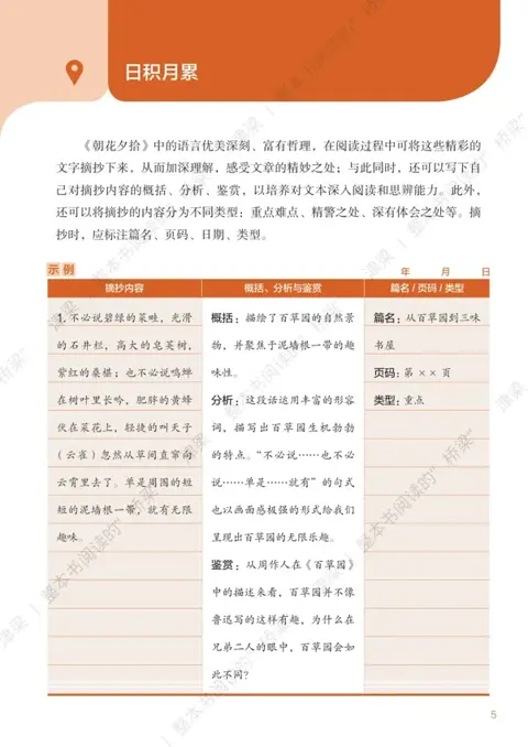 《阅读笔记与综合实践指南》:积累与鉴赏